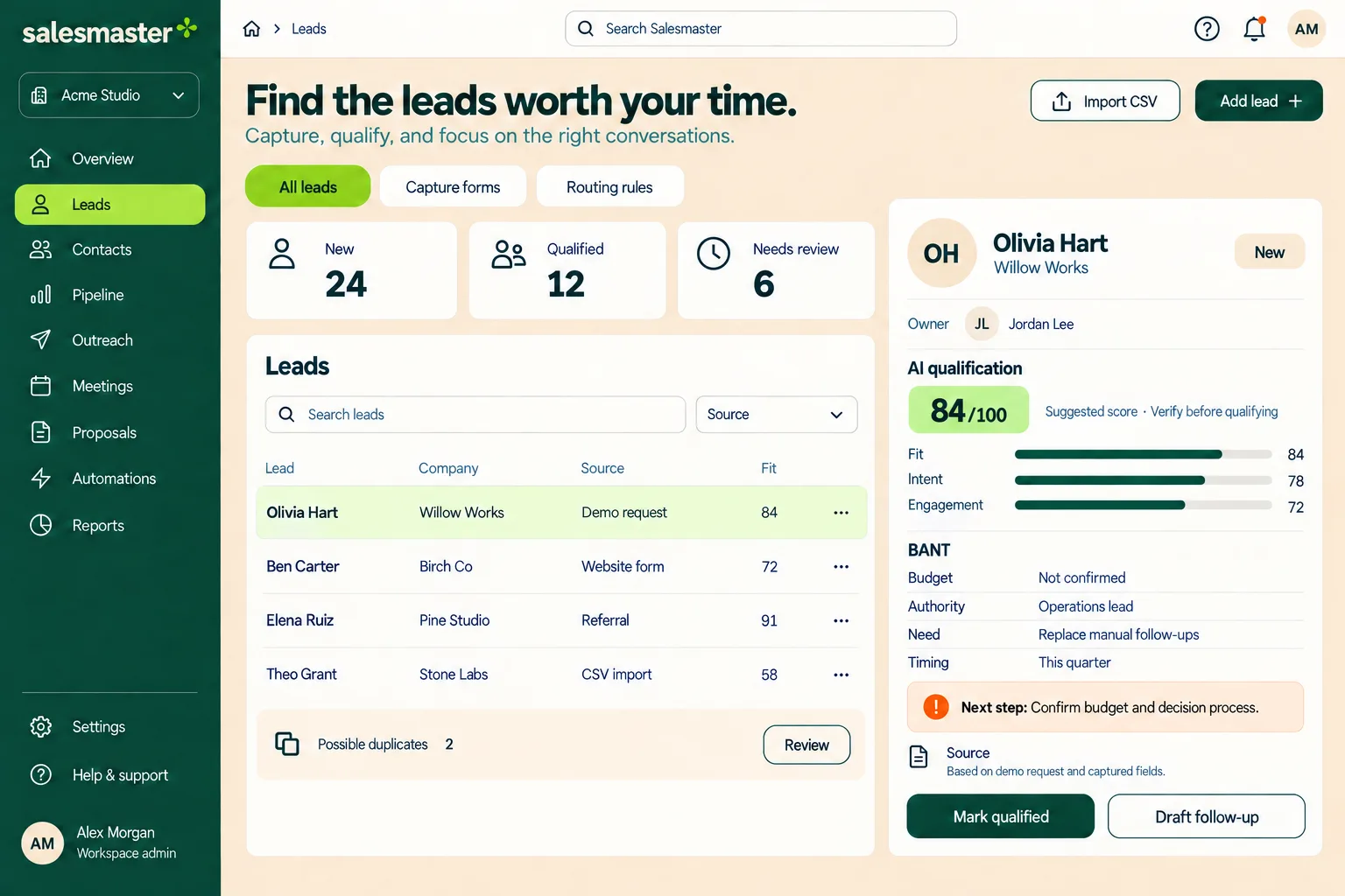 Leads and AI qualification