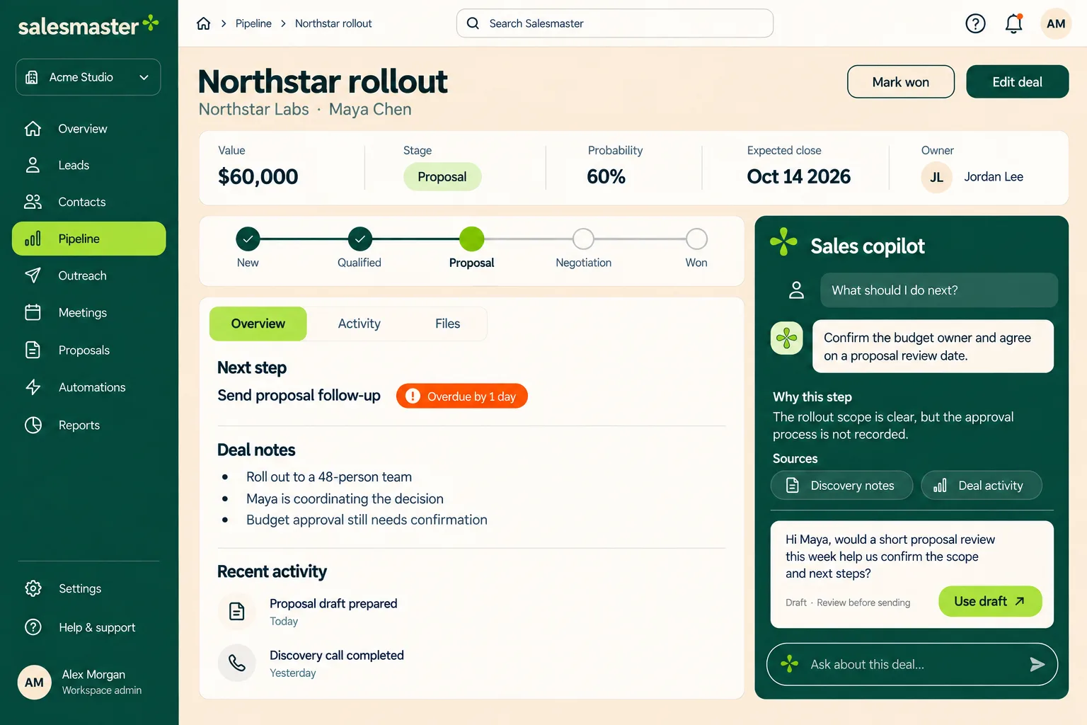 Deal workspace and copilot