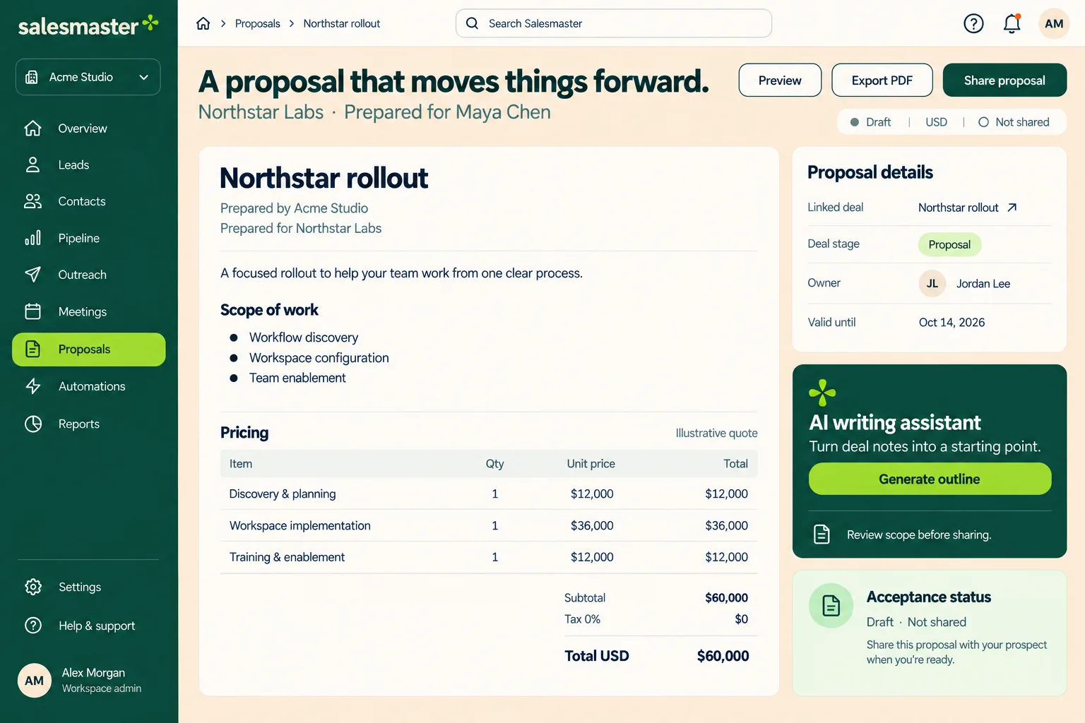 Proposal and quote builder