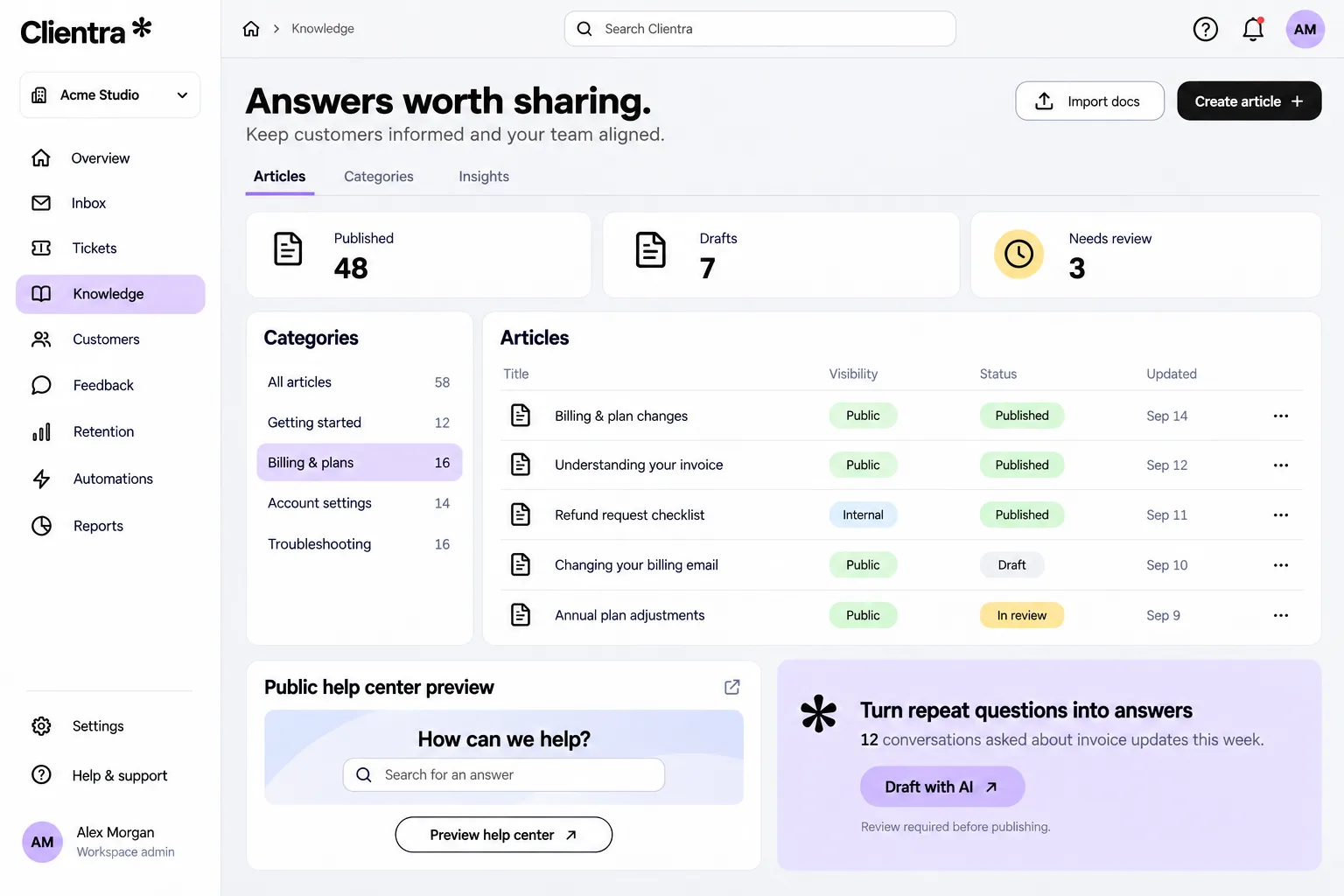Knowledge base and AI articles