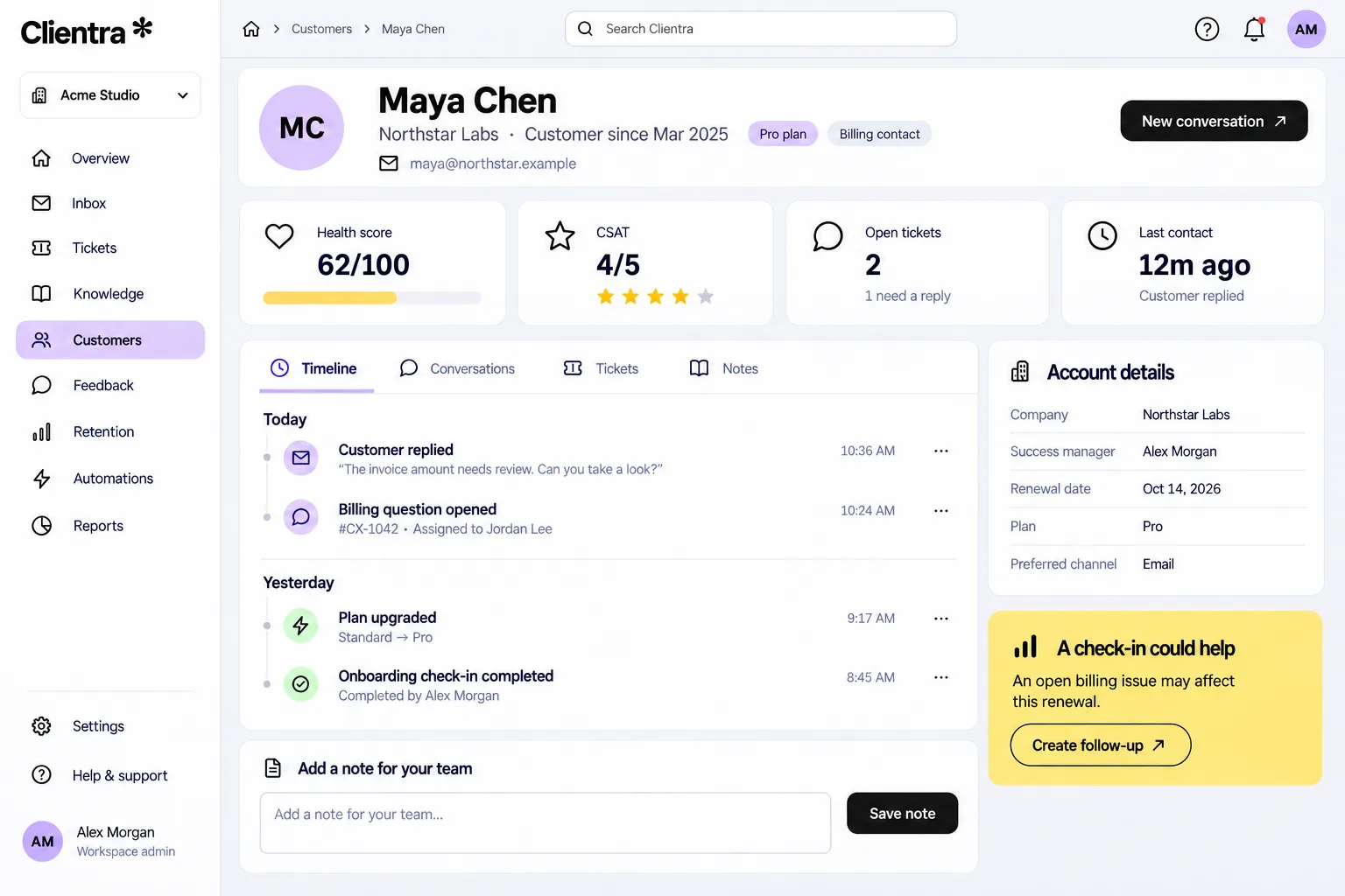 Customer profile and health