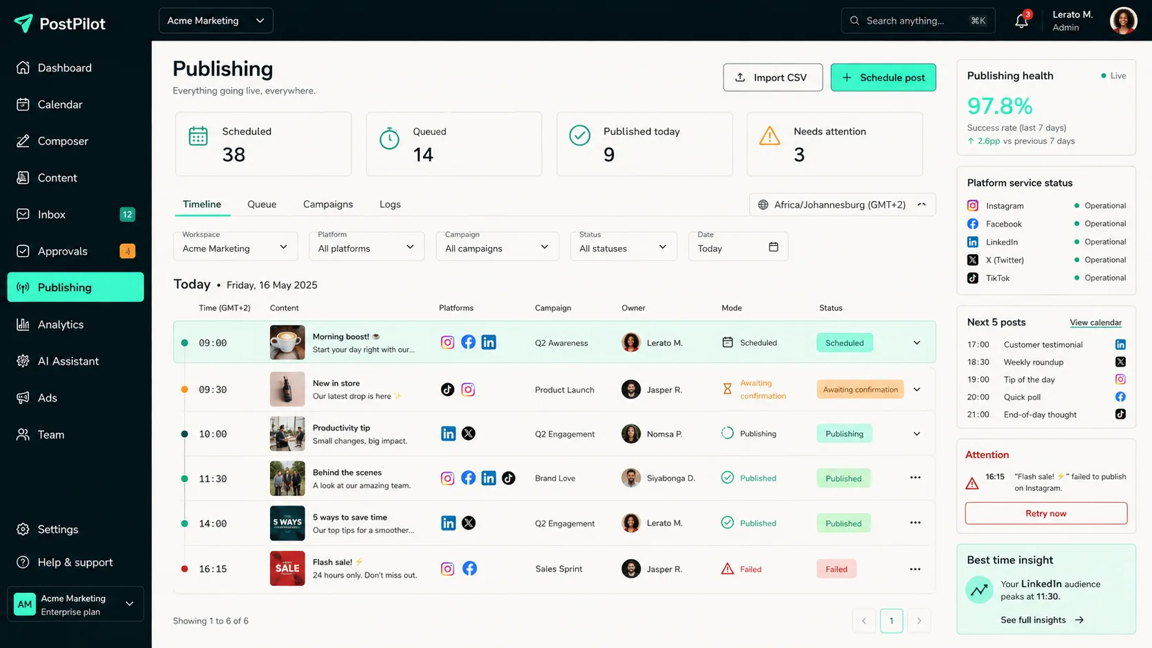 Publishing queue and scheduling