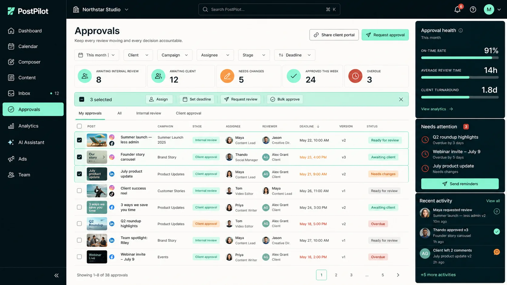 Approvals dashboard
